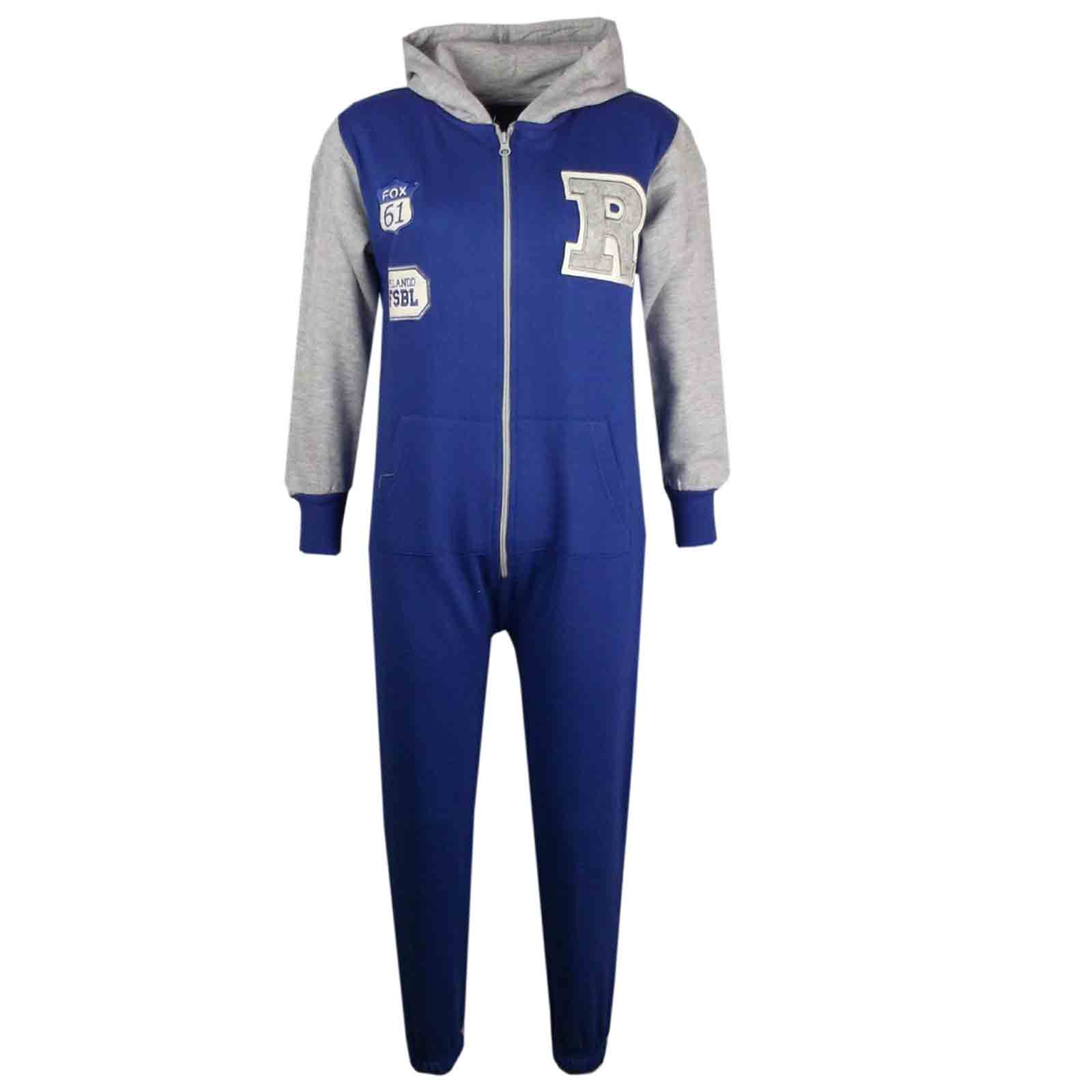 Kids Girls Boys Varsity Baseball Hooded Onesie Fleece All In One Age 5